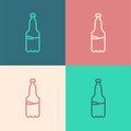 Pop art line Plastic beer bottle icon isolated on color background. Vector