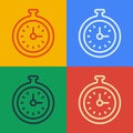 Pop art line Pocket watch icon isolated on color background. Vector Royalty Free Stock Photo
