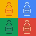 Pop art line Poisoned alcohol icon isolated on color background. Vector