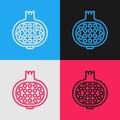 Pop art line Pomegranate icon isolated on color background. Garnet fruit. Vector