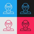 Pop art line Poor eyesight and corrected vision with optical glasses icon isolated on color background. Vector