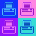 Pop art line Printer icon isolated on color background. Vector Illustration