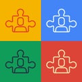 Pop art line Project team base icon isolated on color background. Business analysis and planning, consulting, team work