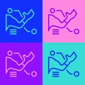 Pop art line Prosthesis hand icon isolated on color background. Futuristic concept of bionic arm, robotic mechanical