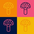 Pop art line Psilocybin mushroom icon isolated on color background. Psychedelic hallucination. Vector Royalty Free Stock Photo