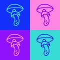 Pop art line Psilocybin mushroom icon isolated on color background. Psychedelic hallucination. Vector Royalty Free Stock Photo