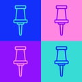 Pop art line Push pin icon isolated on color background. Thumbtacks sign. Vector