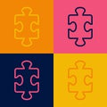 Pop art line Puzzle pieces toy icon isolated on color background. Vector Royalty Free Stock Photo