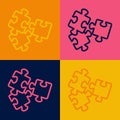 Pop art line Puzzle pieces toy icon isolated on color background. Vector Royalty Free Stock Photo