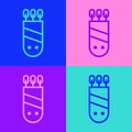 Pop art line Quiver with arrows icon isolated on color background. Vector