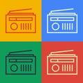 Pop art line Radio with antenna icon isolated on color background. Vector Illustration