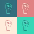 Pop art line Raised hand with clenched fist icon isolated on color background. Protester raised fist at a political Royalty Free Stock Photo