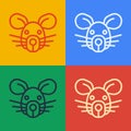 Pop art line Rat head icon isolated on color background. Mouse sign. Animal symbol. Vector Royalty Free Stock Photo