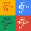 Pop art line Ray gun icon isolated on color background. Laser weapon. Space blaster. Vector