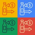 Pop art line Reception and sale of glass bottles icon isolated on color background. Vector