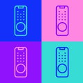 Pop art line Remote control icon isolated on color background. Vector