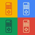 Pop art line Remote control icon isolated on color background. Vector Illustration