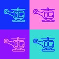 Pop art line Rescue helicopter aircraft vehicle icon isolated on color background. Vector