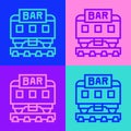 Pop art line Restaurant train icon isolated on color background. Vector