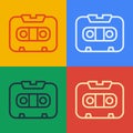 Pop art line Retro audio cassette tape icon isolated on color background. Vector Royalty Free Stock Photo