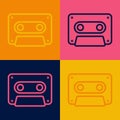 Pop art line Retro audio cassette tape icon isolated on color background. Vector Royalty Free Stock Photo