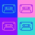 Pop art line Retro audio cassette tape icon isolated on color background. Vector Royalty Free Stock Photo