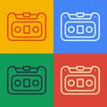 Pop art line Retro audio cassette tape icon isolated on color background. Vector Royalty Free Stock Photo