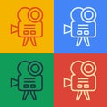 Pop art line Retro cinema camera icon isolated on color background. Video camera. Movie sign. Film projector. Vector Royalty Free Stock Photo