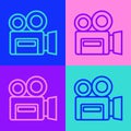 Pop art line Retro cinema camera icon isolated on color background. Video camera. Movie sign. Film projector. Vector Royalty Free Stock Photo