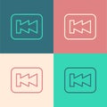 Pop art line Rewind button icon isolated on color background. Vector