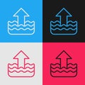 Pop art line Rise in water level icon isolated on color background. Vector