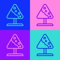 Pop art line Road sign avalanches icon isolated on color background. Snowslide or snowslip rapid flow of snow down a