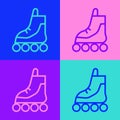 Pop art line Roller skate icon isolated on color background. Vector Illustration