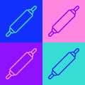 Pop art line Rolling pin icon isolated on color background. Vector