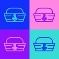 Pop art line Sailor hat icon isolated on color background. Vector