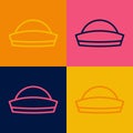 Pop art line Sailor hat icon isolated on color background. Vector