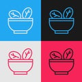 Pop art line Salad in bowl icon isolated on color background. Fresh vegetable salad. Healthy eating. Vector