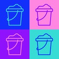 Pop art line Sand in bucket icon isolated on color background. Plastic kid toy. Summer icon. Vector Royalty Free Stock Photo