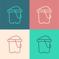 Pop art line Sand in bucket icon isolated on color background. Plastic kid toy. Summer icon. Vector Royalty Free Stock Photo