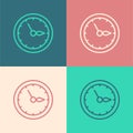 Pop art line Sauna clock icon isolated on color background. Sauna timer. Vector