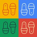 Pop art line Sauna slippers icon isolated on color background. Vector