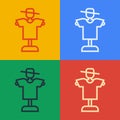 Pop art line Scarecrow icon isolated on color background. Vector