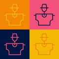 Pop art line Scarecrow icon isolated on color background. Vector