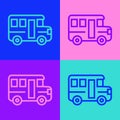 Pop art line School Bus icon isolated on color background. Public transportation symbol. Vector Royalty Free Stock Photo