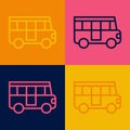 Pop art line School Bus icon isolated on color background. Public transportation symbol. Vector Royalty Free Stock Photo