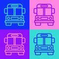 Pop art line School Bus icon isolated on color background. Public transportation symbol. Vector Royalty Free Stock Photo