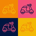 Pop art line Scooter icon isolated on color background. Vector