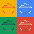 Pop art line Sea salt in a bowl icon isolated on color background. Vector Illustration Royalty Free Stock Photo