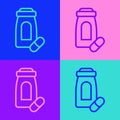 Pop art line Sedative pills icon isolated on color background. Vector