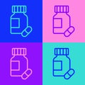 Pop art line Sedative pills icon isolated on color background. Vector